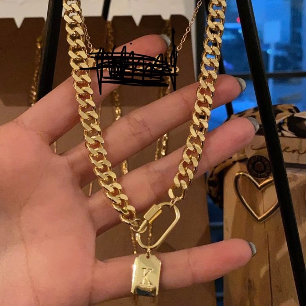 Fashion 22K gold plated chain necklace oval lock